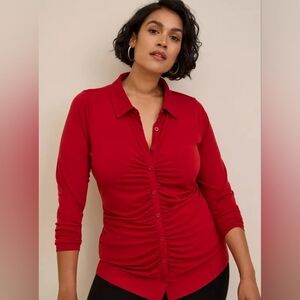 Torrid Red Shirred Ruched Button Down 3x New